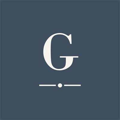 The Gilder Creek Studio mark: a serif G above a short rule with a dot at its center, in paper on Creek Slate.