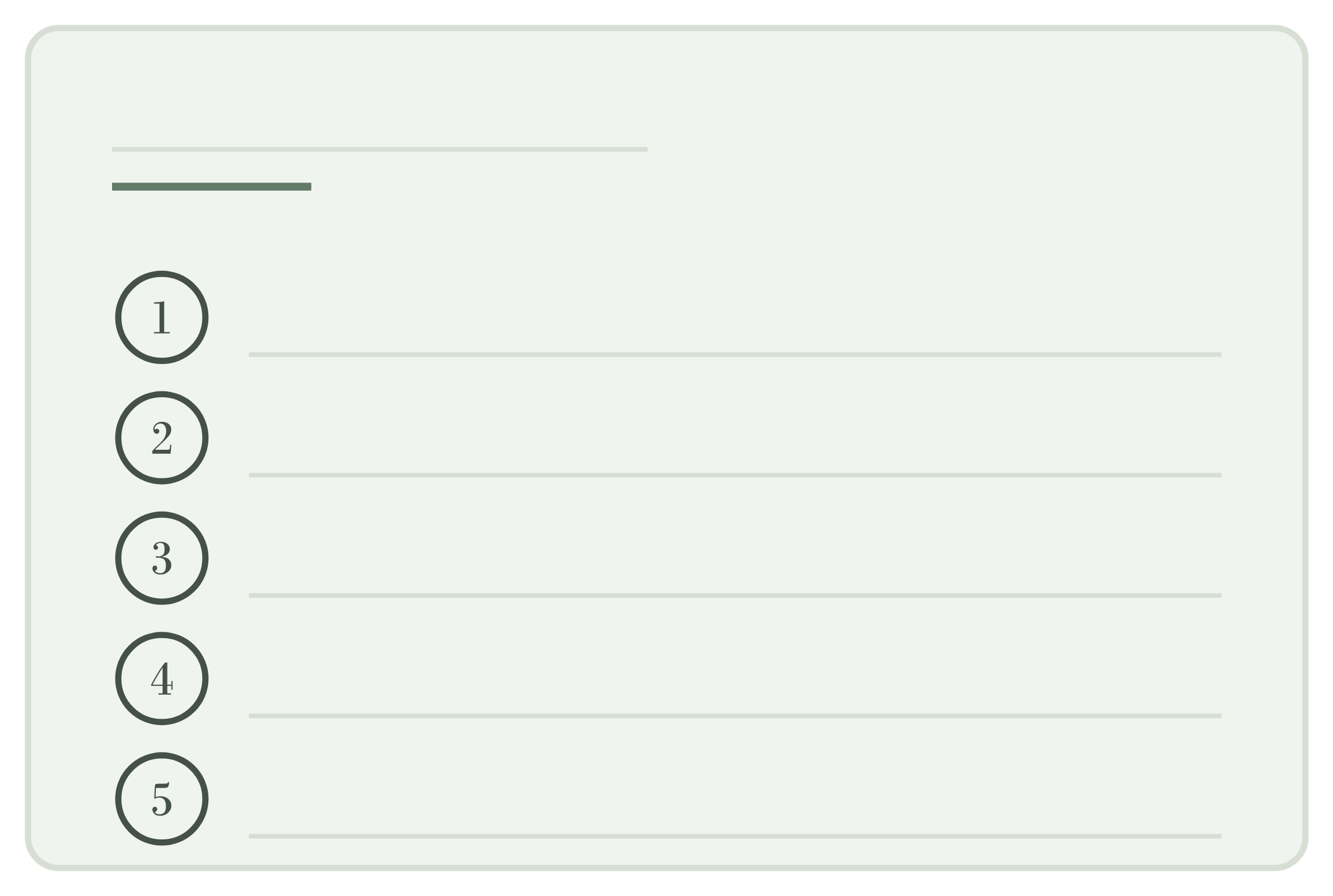 A generic numbered list card, five rows, with a blank write-in title - stands in for Today's Three, Big 3, or any other numbered list.