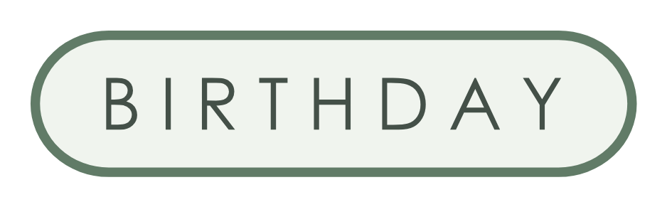 An outlined BIRTHDAY label.
