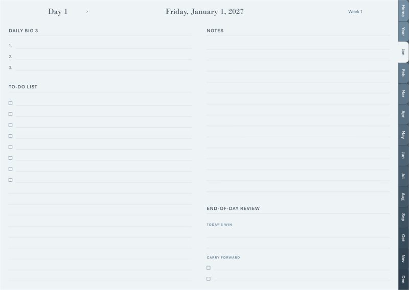 Appointment day layout: priorities, a generous to-do list, notes, and a short end-of-day review, with no schedule column.