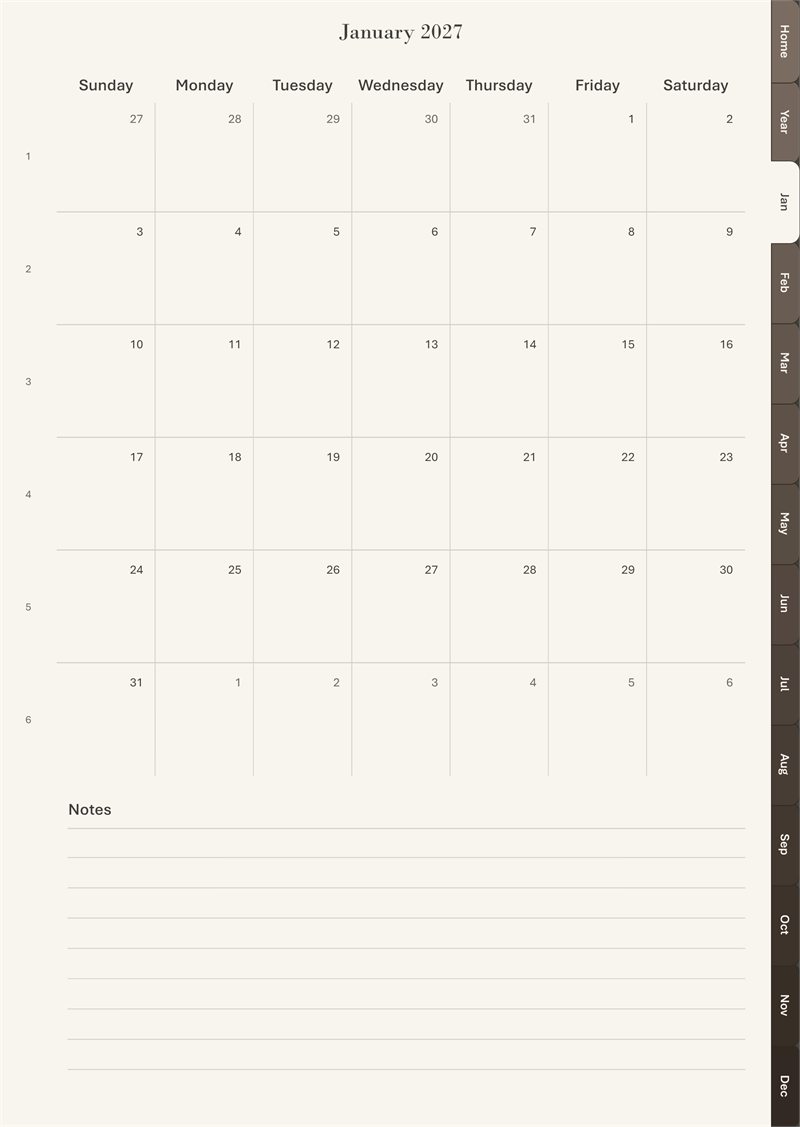 Espresso Linen portrait month page.