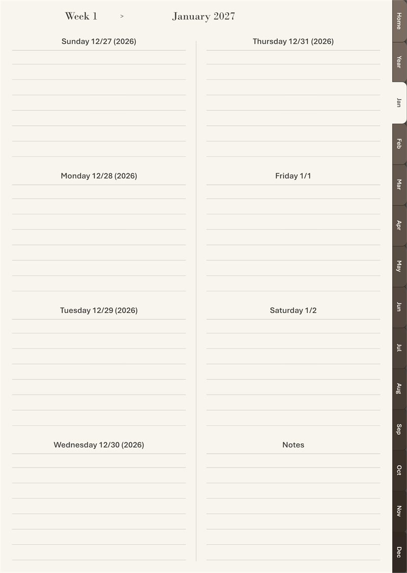 Espresso Linen portrait week page.